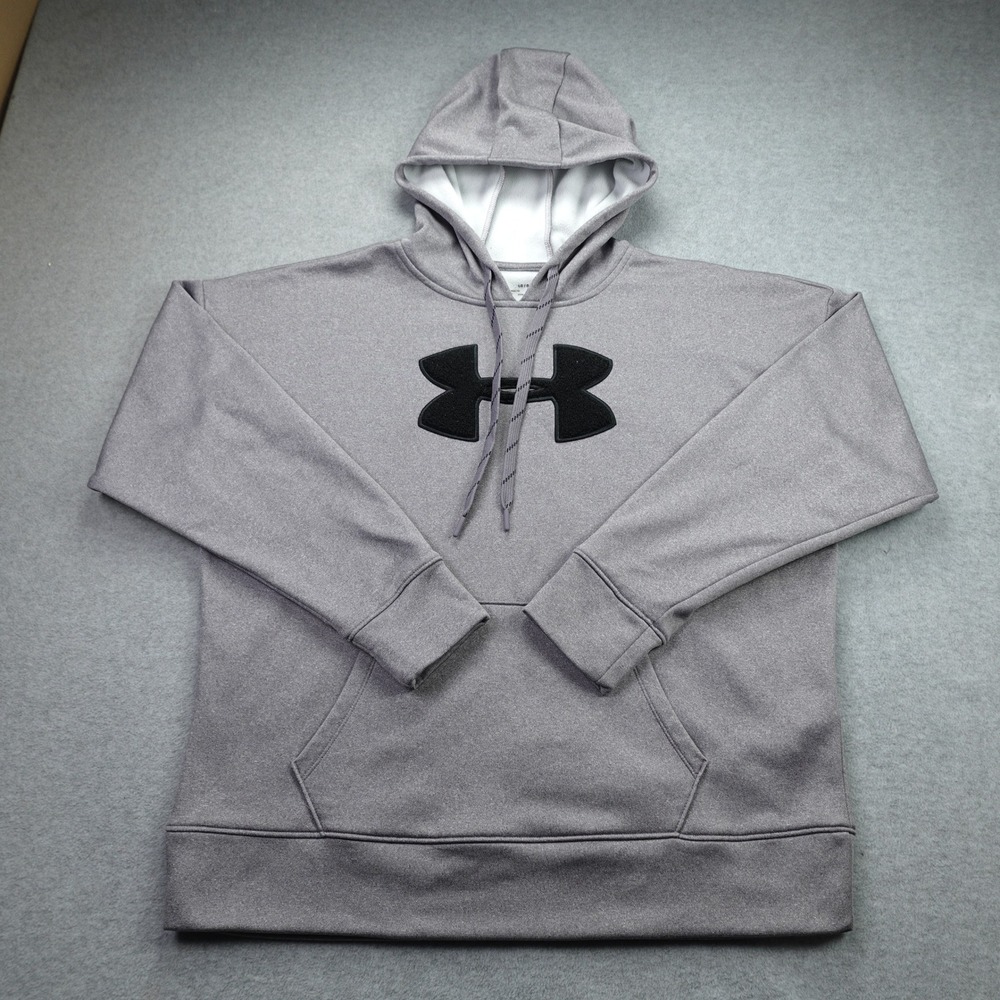 Under Armour Hoodie Mens Large Gray Athletic Pullover ColdGear Fleece Logo